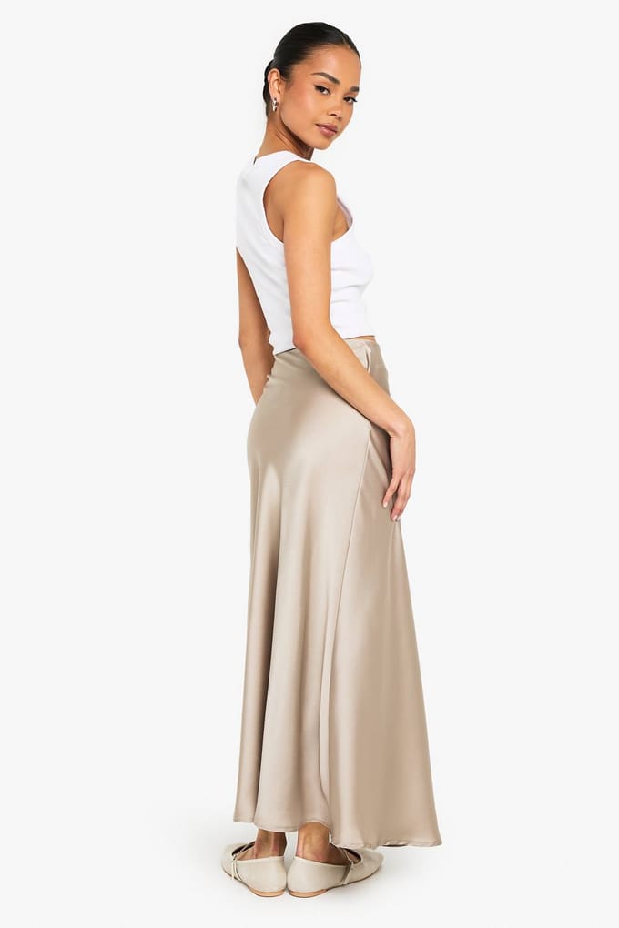 boohoo Dames Satijn Midaxi Rok | Taupe | Maat: 38