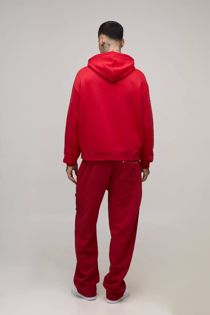 Tall Oversized Boxy BM Panelled Hoodie | Red | Size Small