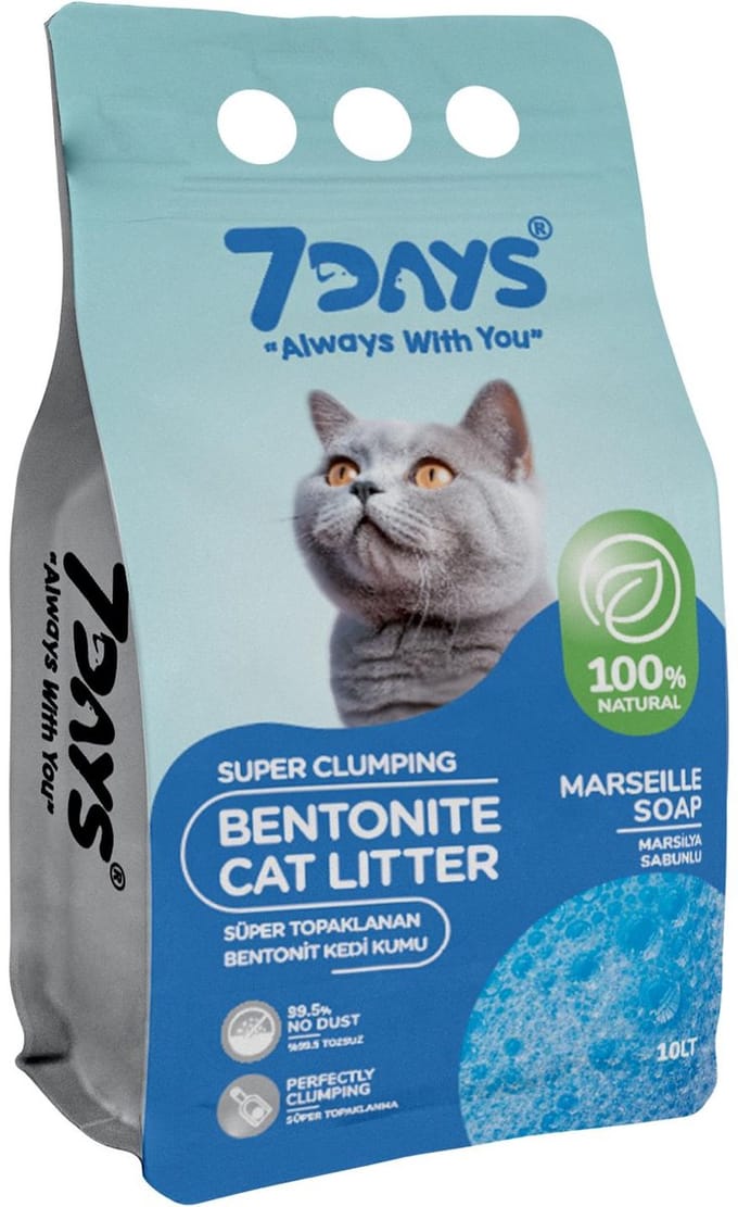 7Days Kattenbakvulling – Kattenbakvulling Klontvormend – Bentoniet & Marseille Soap – Stofvrij - 10L