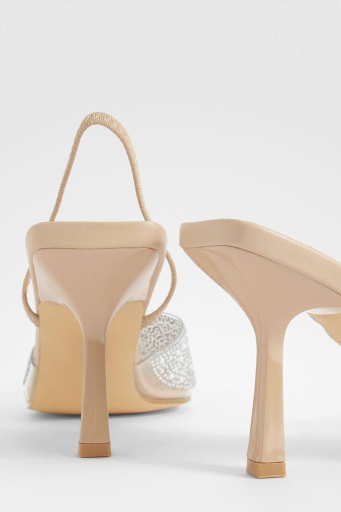 boohoo Dames Met parels versierde slingback court-hakken | Nude | Maat: 38
