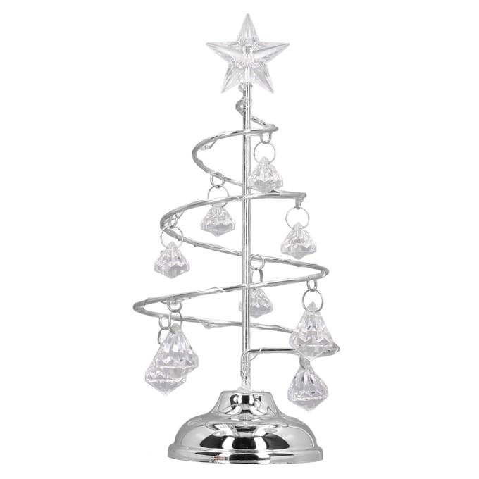Lampe LED pour sapin de Noël, petite veilleuse décorative en cristal et fer, idéale comme cadeau, argentée Silver White Light