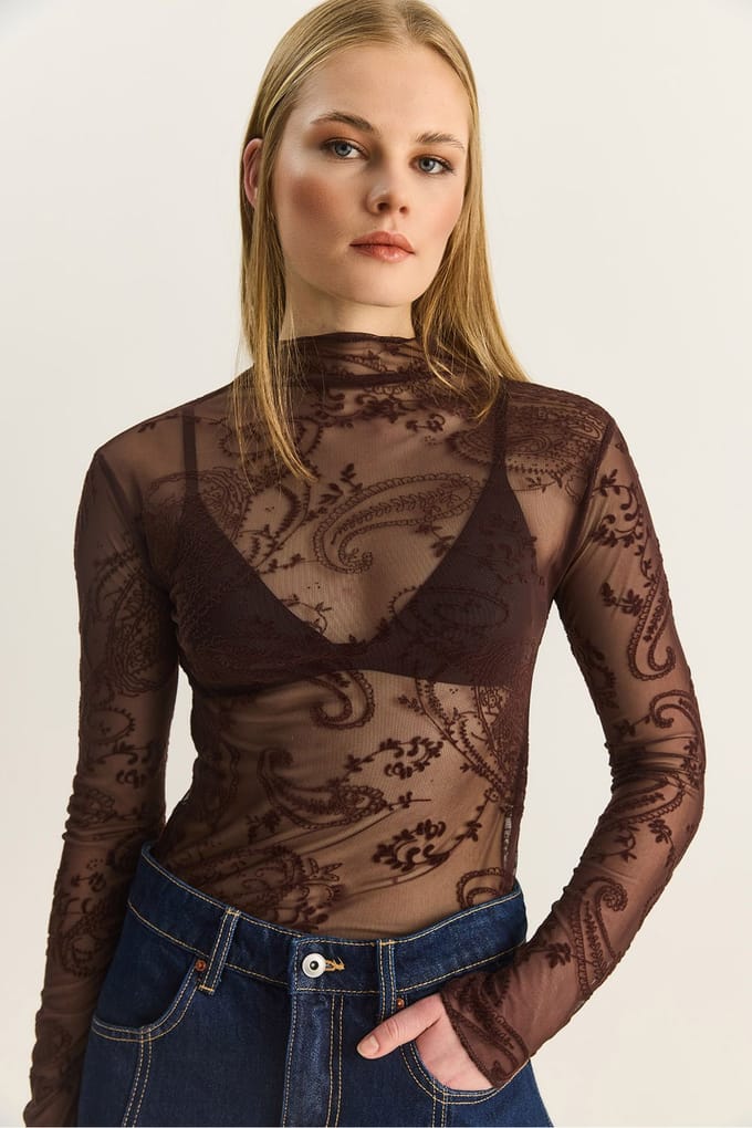 Paisleyprint Cut-Out Halve Col Blouse