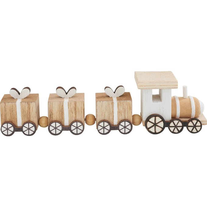Miniatuur houten trein, met 3 geschenkwagons - Naturel/Wit