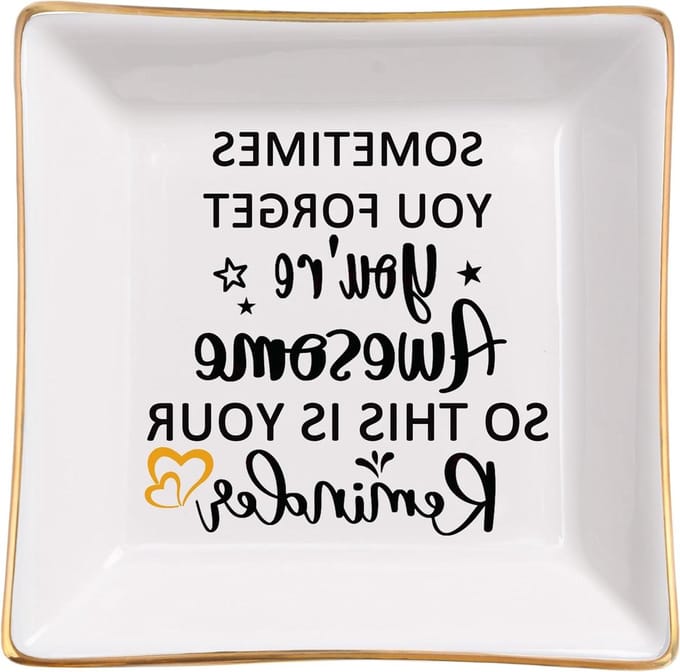 Sieraden schaaltje - Herinneringsbakje - Sieraden organiseren - Ingebakken tekst - 10x10 cm - Wit