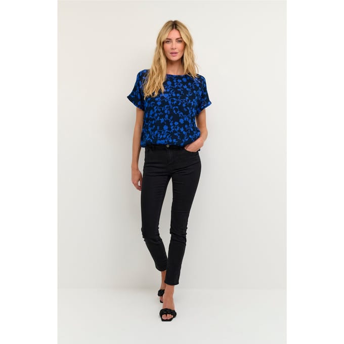 Blouse met korte mouwen Relaxed fit Midnight / Blue Flowers floral
