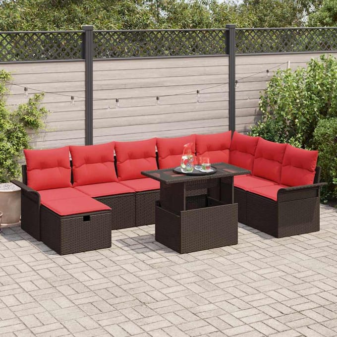 vidaXL - Tuinbank - Set - 9 - st - Bruin - poly - rattan