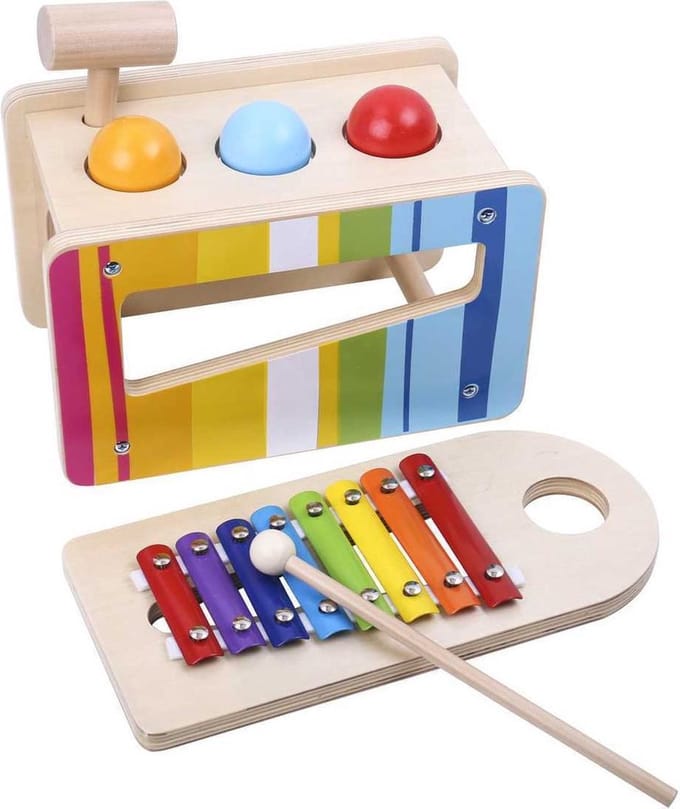 TOOKY TOY Houten pons met bekkens 2in1
