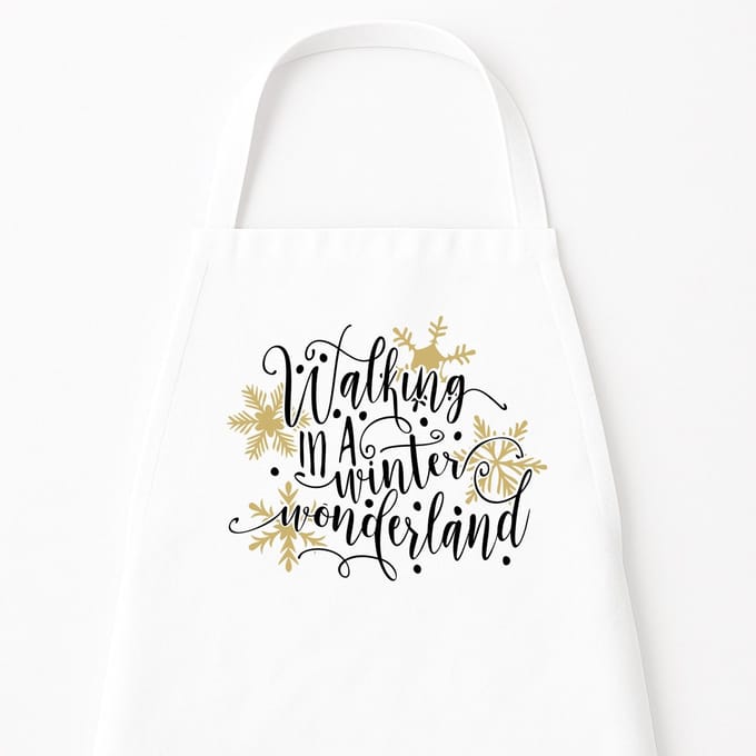Go Mama - Keukenschort “Walking in a winter wonderland” – Kerst kookschort – One Size – Wit – Feestdagen cadeau
