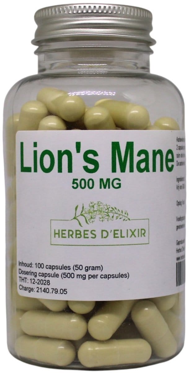 Herbes D'elixir Lion's Mane - 500 mg per capsule - 100% zuiver - 100 Vegan capsules