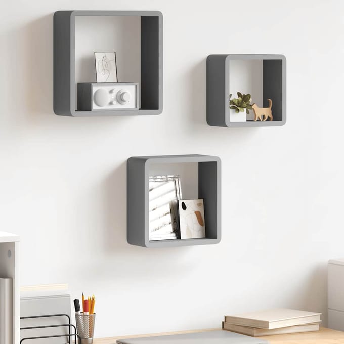 vidaXL - Wandschappen - kubus - 3 - st - MDF - grijs