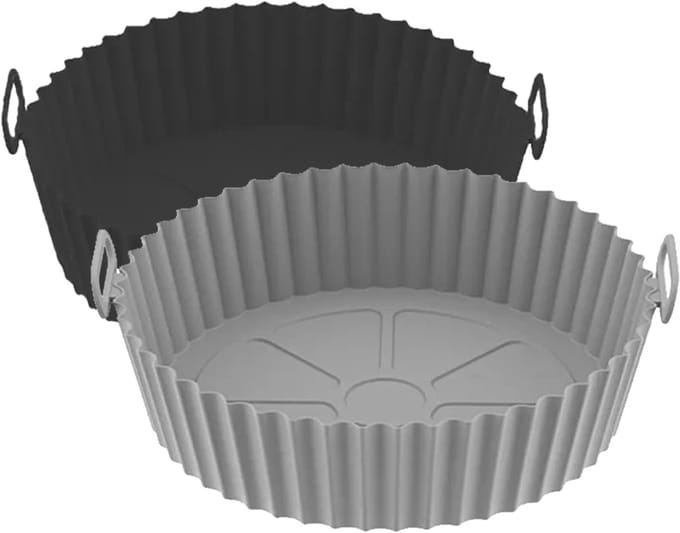 Papillon Airfryer bakje - 2 stuks à 20cm - Siliconen - Herbruikbaar - Zwart+Grijs
