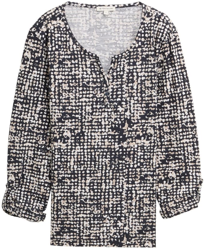 Tom Tailor - Henley-blouse met patroon - Maat M - navy abstract dot design