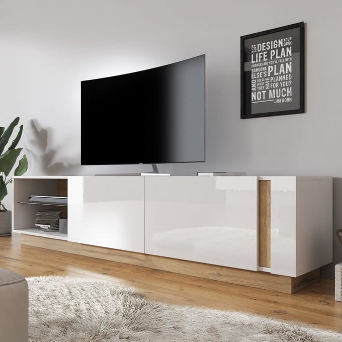 Meubella - TV-Meubel Ashley - Wit - Eiken - 187 cm