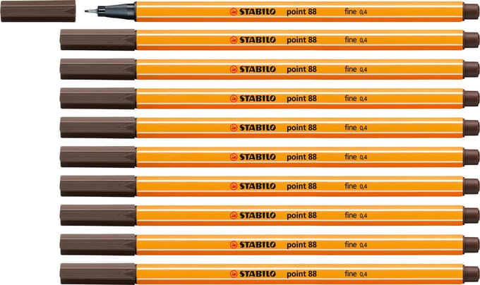 STABILO point 88 - Premium Fineliner - Fine 0,4 mm – Umber Bruin– Doos 10 stuks