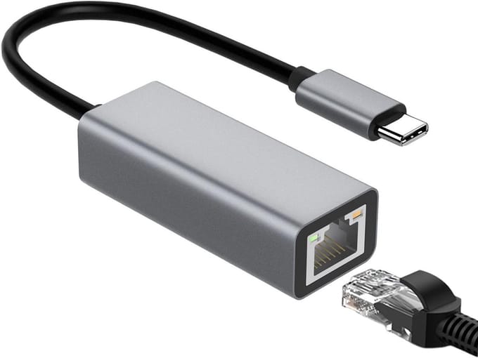 Type C Adapter - Netwerk Converter - Bekabeld Internet - Plug and Play - 59 cm - Grijs