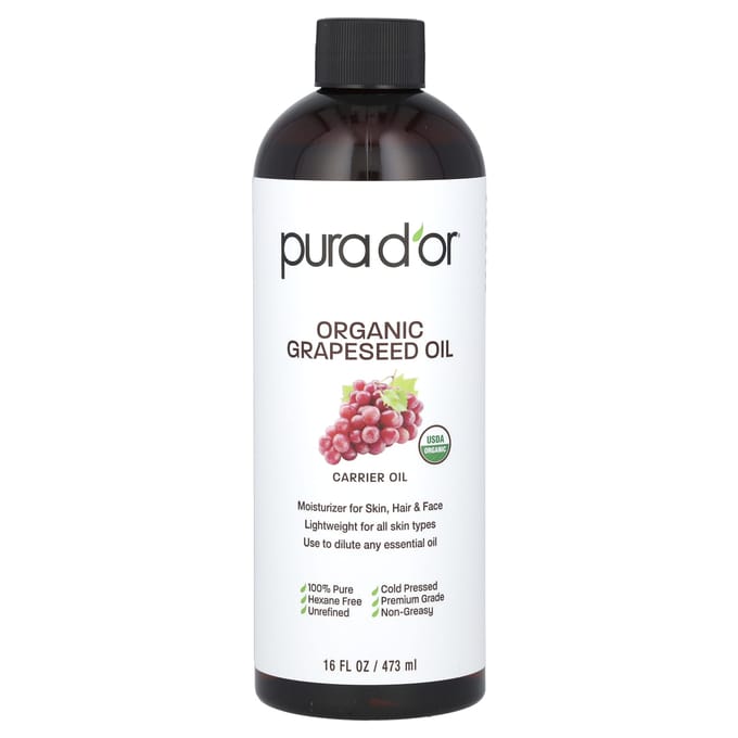 Pura D'or, Organic Grapeseed Oil, 16 fl oz (473 ml) white