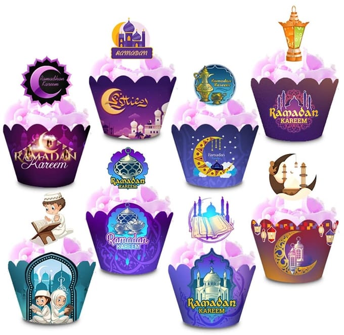 Dailygoods- Cupcake Toppers Groot Waarde Pack - Cupcake Versiering - Ramadan Thema - Eid Mubarak Decoratie - 48 Stuks - Premium Kwaliteit