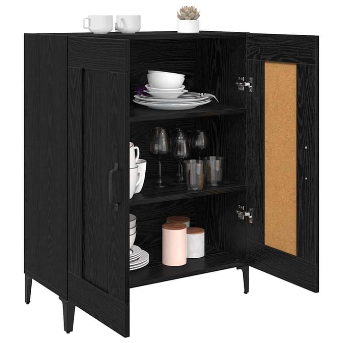 vidaXL - Dressoir - Zwart - Eiken - 69,5 - x - 34 - x - 90 - cm - Bewerkt - hout