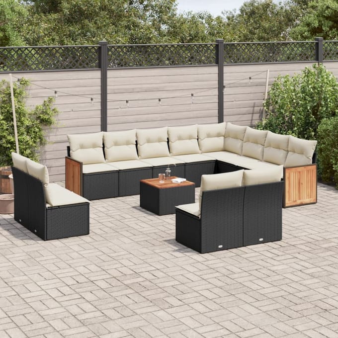vidaXL - 13-delige - Loungeset - met - kussens - poly - rattan - zwart