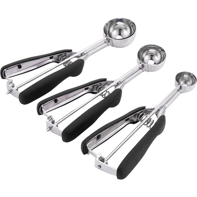 3 PCS Cuillère à Glace Cuillère à Biscuits Set Acier Inoxydable Cuillère à Glace Pèle-Pastèque Noir noir