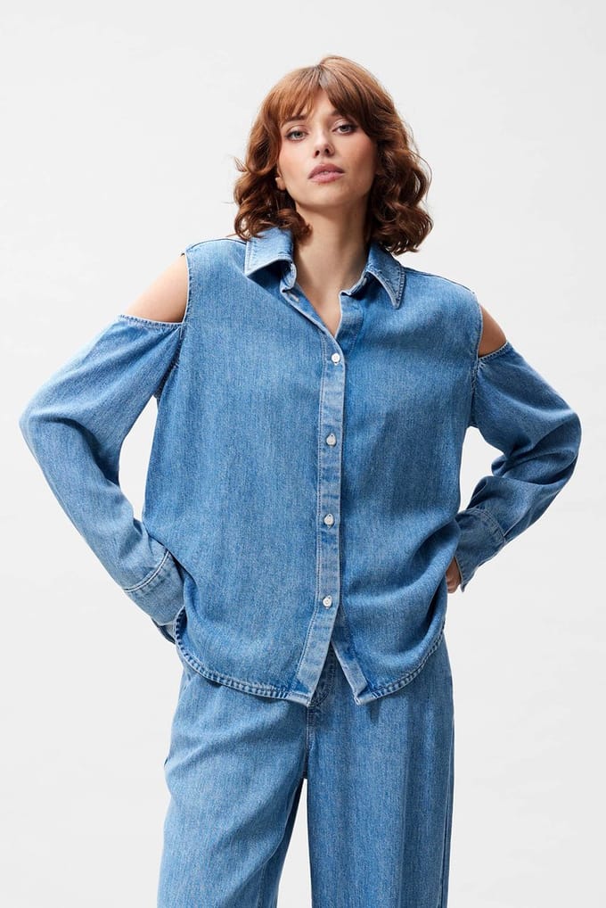 Catwalk Junkie Open Shoulder Denim Blouse Dames - Jurken - Blauw - Maat 36