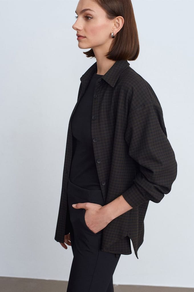 Oversized Langarm Micro-patroon Shirt