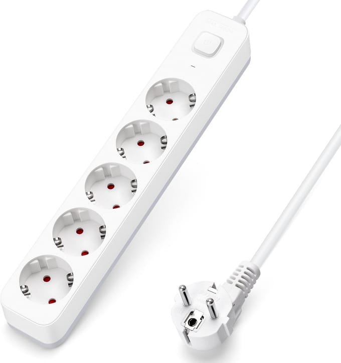 Aigostar 20BV4 - Stekkerdoos met Schakelaar - 5-voudig - 3 meter - Met randaarde - Verlengsnoer - Verlengkabel - Wit