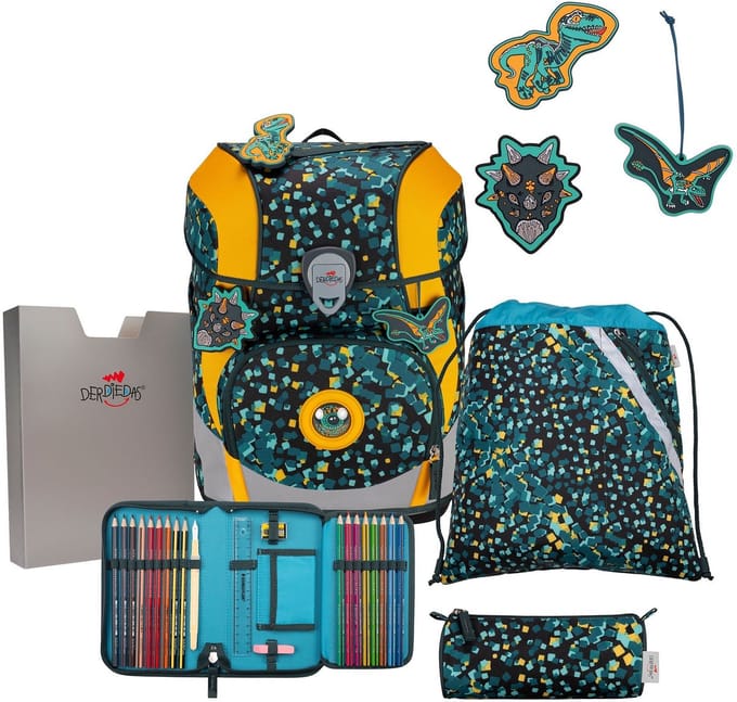 DerDieDas schooltas ErgoFlex Tiny Schulranzenset 5-delig Dino Time veelkleurig
