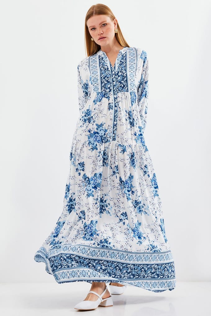Geprinte V-hals Maxi-jurk
