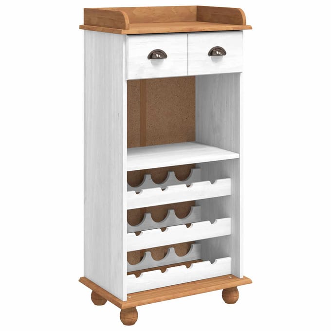 vidaXL - Wijnkast - ASKIM - Wit - met - Honing - Top - 57 - x - 37 - x - 114 - cm