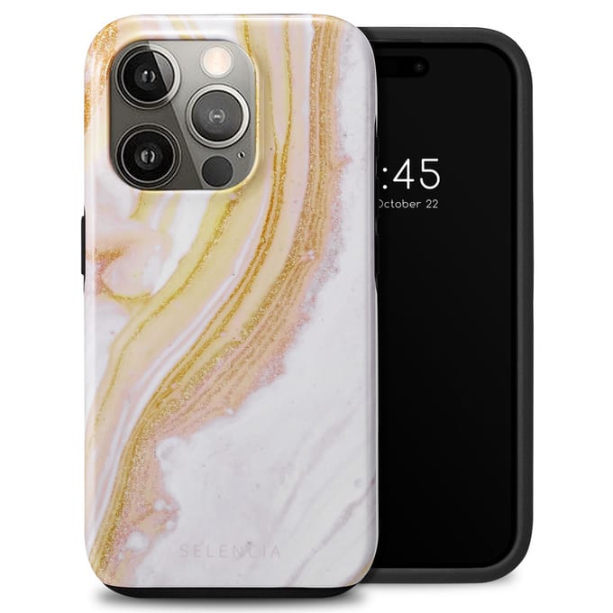 Selencia Hoesje - Geschikt voor Apple iPhone 15 Pro - Backcover - Chic Marble Gold
