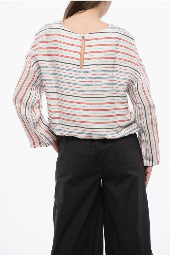 Gebalanceerde streep VARSITY linnenmix blouse in veelkleurig
