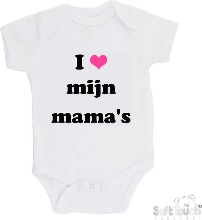 Soft Touch Romper "I mijn mama's" Unisex Katoen Wit/zwart/roze Maat 56/62