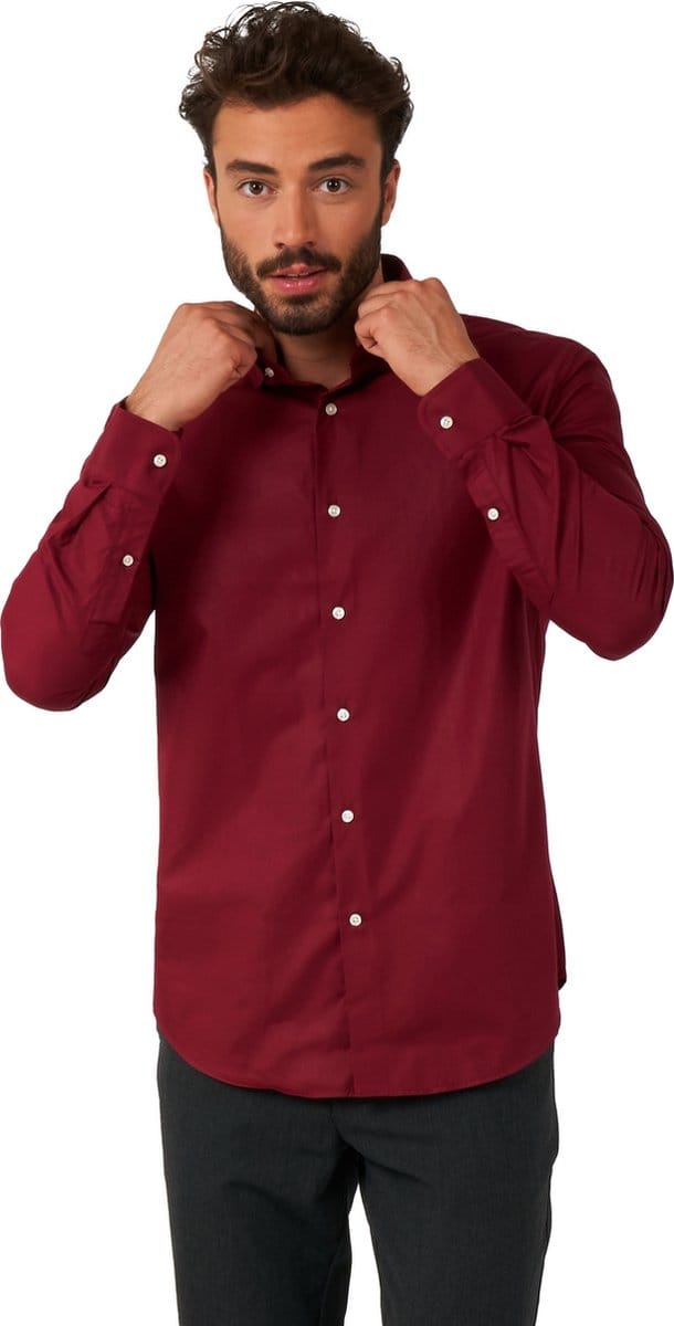 OppoSuits Shirt - Blazing Burgundy - Heren Overhemd - Effengekleurd - Rood - Maat: M