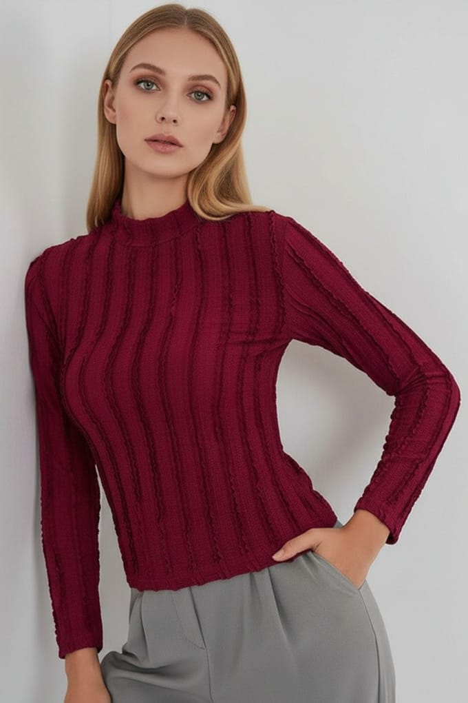 Gestructureerde Slim Fit Halve Col Blouse