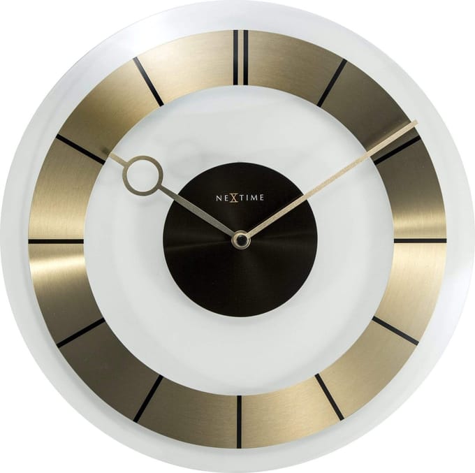 NeXtime - Stille Wandklok - 31 cm - Glas - Goud - 'Retro'