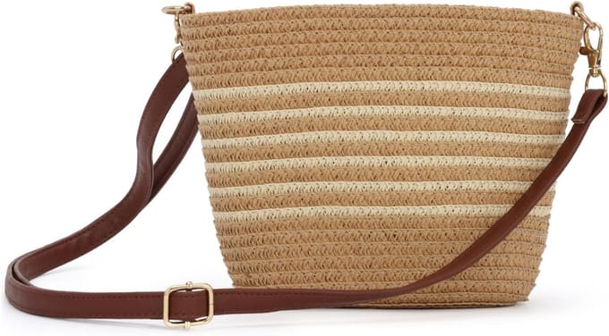 Gestreepte Schoudertas van Stro - Boho Strandtas voor Dames en Meisjes