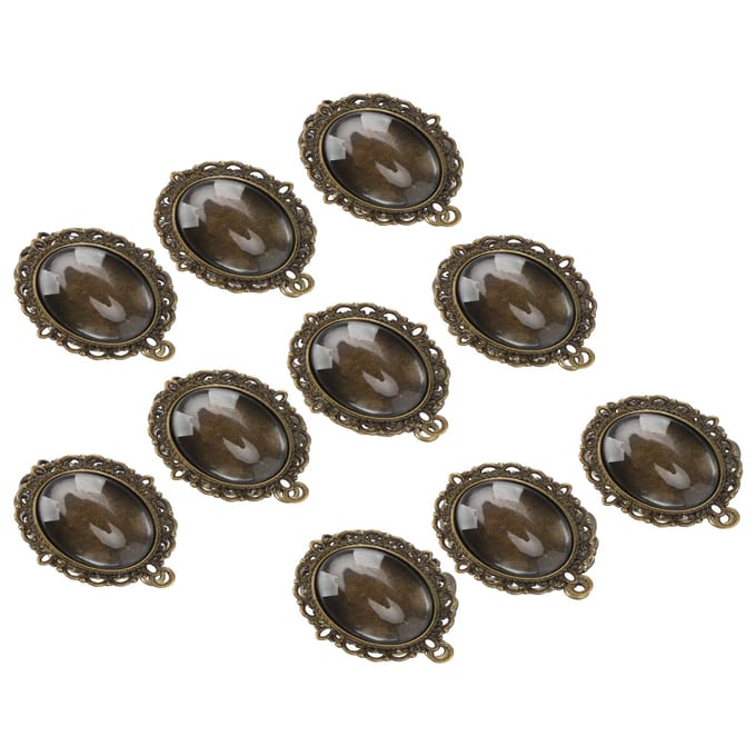 10 Sets Glazen Patch Hanger Ovale Bakjes Glazen Cabochon Heldere Koepeltegels DIY Sieraden Materialen gray