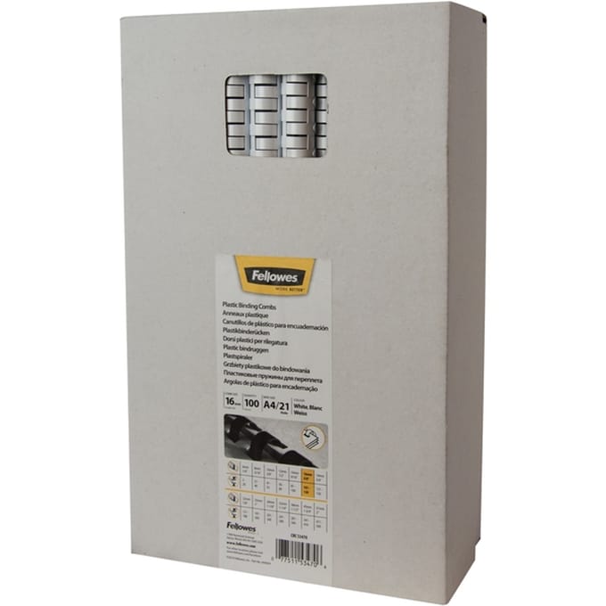 Bindrug Fellowes 16mm 21rings A4 wit 100 stuks