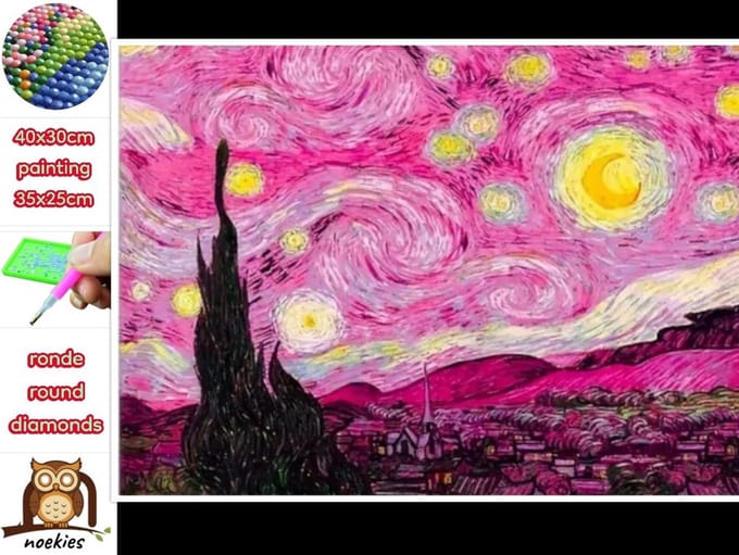 40x30cm Diamond painting roze nacht (rond) nr 231