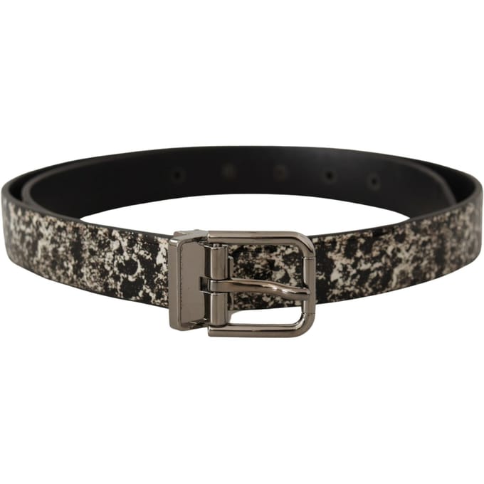 Geprinte Leren Riem Zwart en Wit