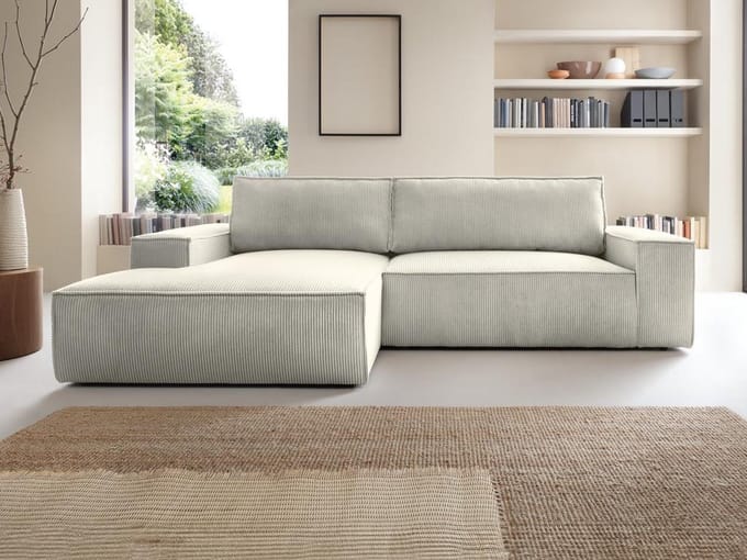 Vente-unique Hoekslaapbank - Ribfluweel - Beige - linkerhoek - AMELIA van PASCAL MORABITO