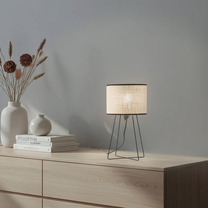Duolla Trixi tafellamp met draadframe bruin/zwart, stof