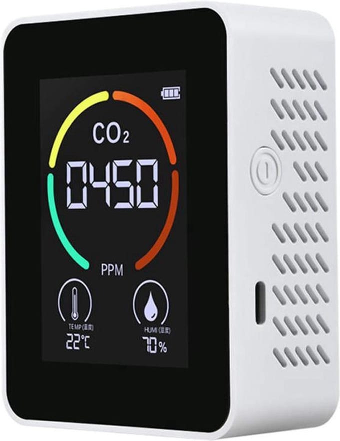 Royal Swiss® CO2 Luchtkwaliteitsmeter – CO2 melder & detector – Koolstofdioxide meter voor binnen – Thermometer & hygrometer – Draagbaar en oplaadbaar