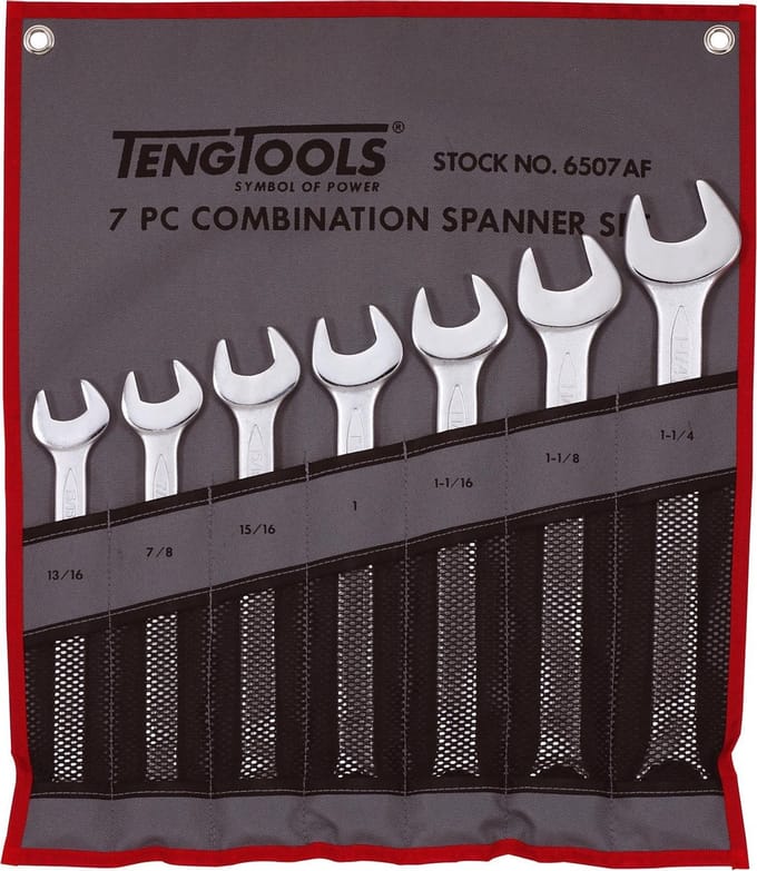 Teng Tools 6507AF 7-delige Ring-/steeksleutelset in roltas - Inches - 13/16"-1 1/4"