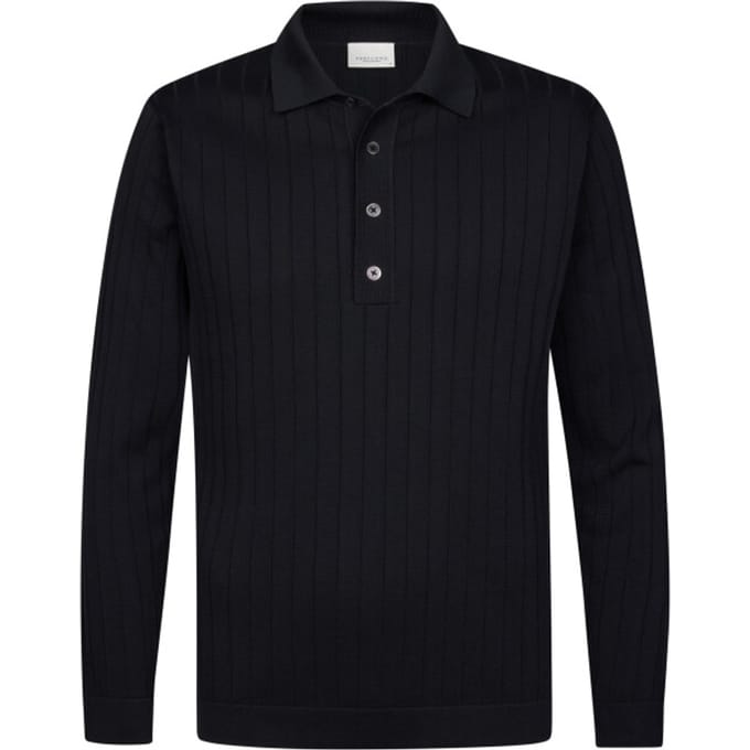 Profuomo Longsleeve Poloshirt Dropneedle Navy - Maat M - Heren - Pullovers