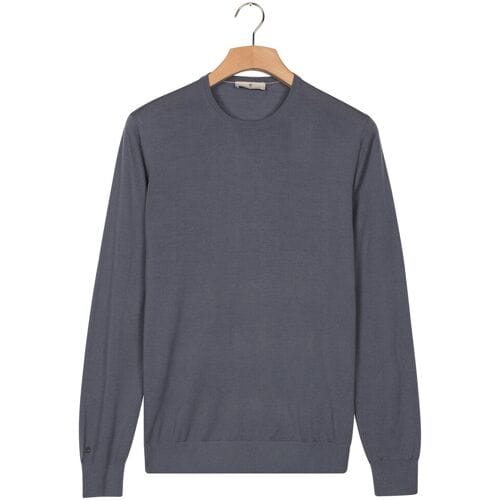 Thomas Maine Trui Crew Neck Pullover Single Knit Merino Wool Storm Sky / male
