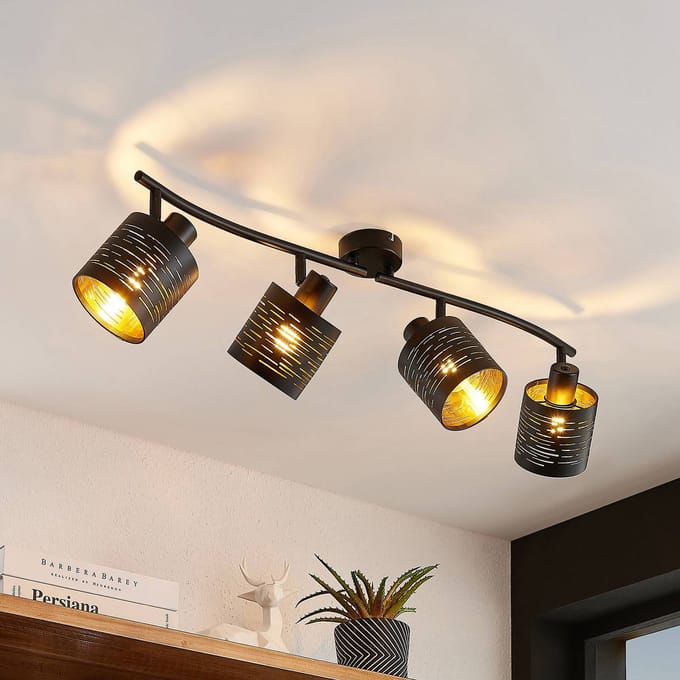 Lindby - buitenspot - 4lichts - Ijzer, plastic - H: 22 cm - E14 - zwart, goud