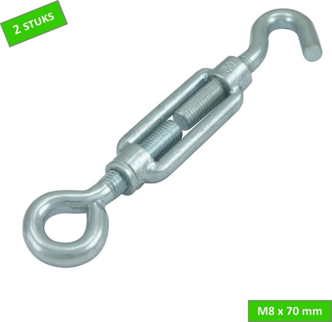 Waelbers draadspanner met haak - M8 x 70 - Verzinkt - 2 stuks