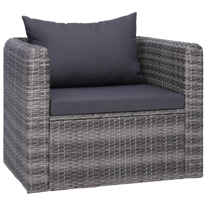 vidaXL - Tuinstoel - met - kussens - poly - rattan - grijs